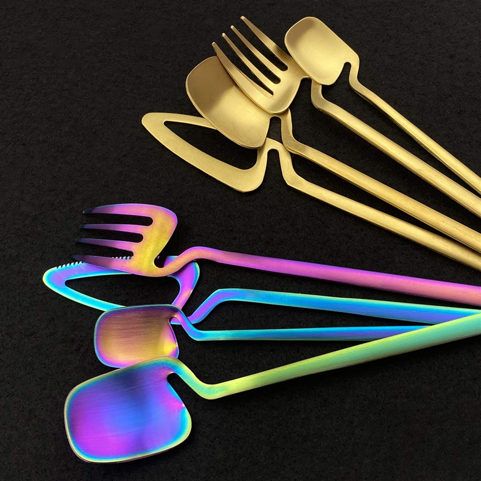 24 stücke Schwarz Matte Besteck Set 304 Edelstahl Geschirr Set Messer Gabel Spoon Abendessen Set Küche Wohnwaren Geschirr Set essgeschirr (Color : Rose)