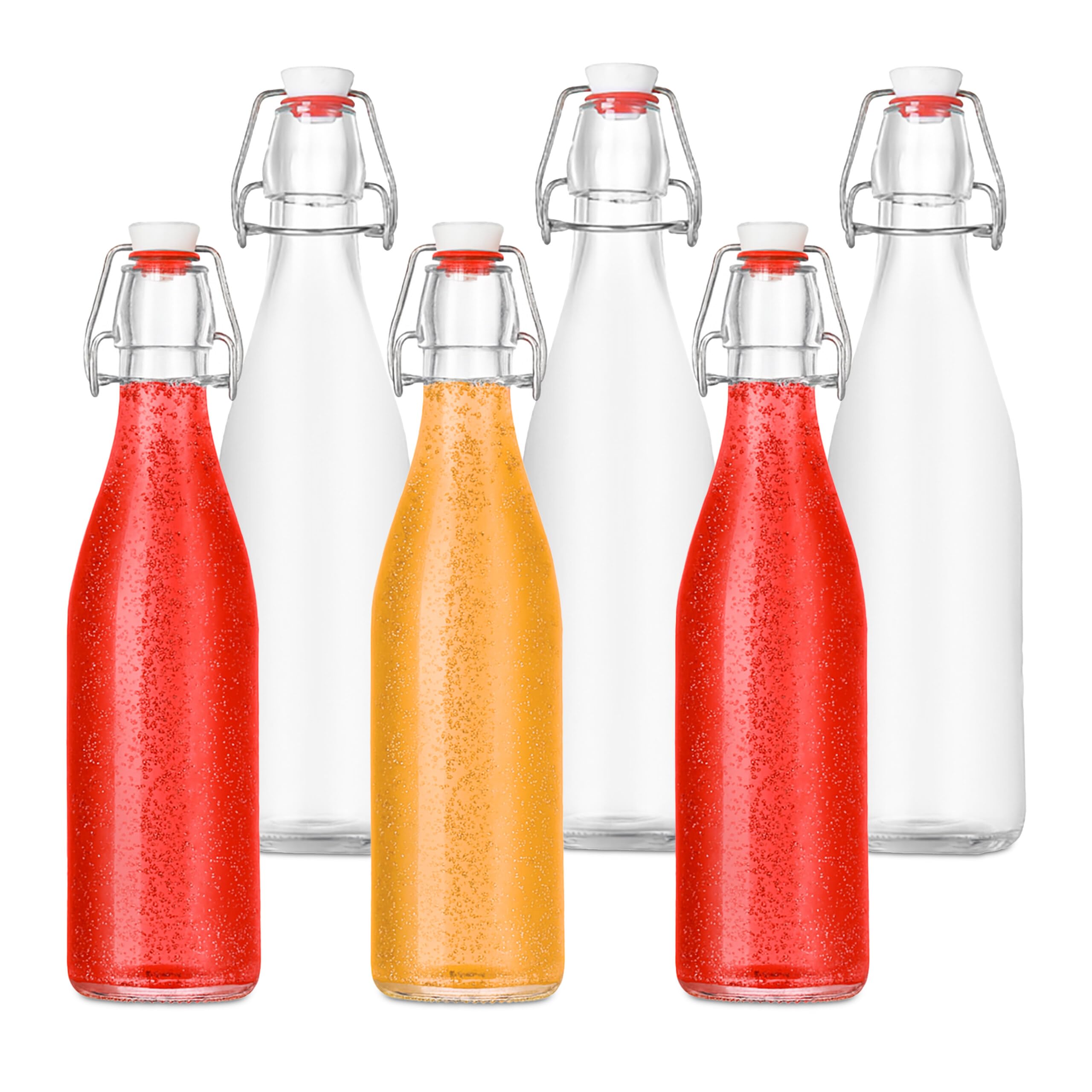 Relaxdays filling bottles, set of 6, 500 ml, wire-bail closure, glass bottles for oil, vinegar, liqueurs, juice, clear