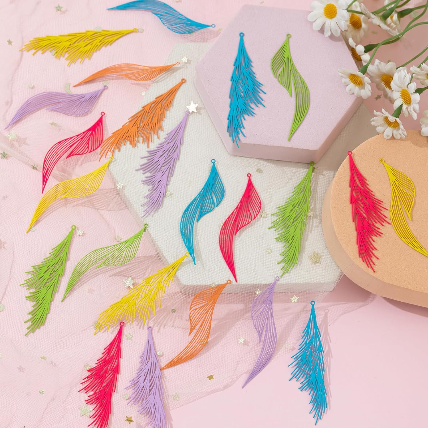 48pcs Leaf Colorful Filigree Charms Danlge Stylish Leaf Pendants for DIY Earrings Bookmarks Hanging Decorations - Image 5