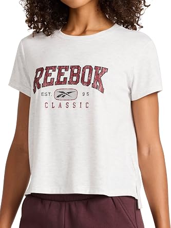 Reebok Womens Classic Athletic Graphic Crewneck Cropped T-Shirt