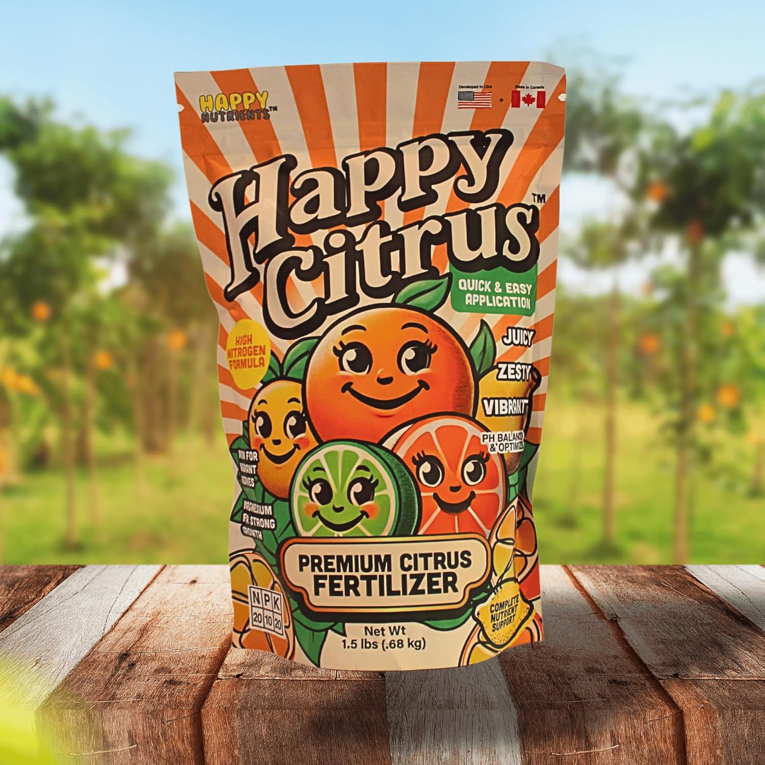 Citrus Fertilizer by Happy Nutrients - High Nitrogen Citrus Tree & Plant Fertilizer with Iron - Nutrient Support for Juicy, Flavorful Citrus - 1.5 lbs for Indoor/Outdoor Citrus Trees & Fruit Plants
