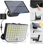 La lumière du capteur de mouvement solaire à l'extérieur, KagoLing 256 LED Lumières solaires pour l'extérieur IP65 imperméable 3 Modes Split Design Solar Security Flood Lights avec 16.4ft Câble pour le chemin de triage de porte avant de Fence Patio