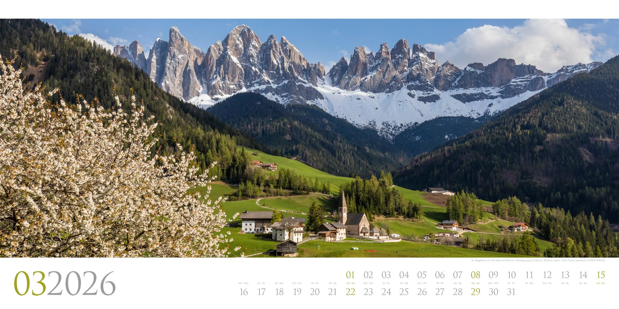 Dolomiten Kalender 2026 | Bildgewaltiger Berge-Kalender im schlanken Querformat (66x33 cm) | Südtirol für Alpinist:innen und Wander:innen