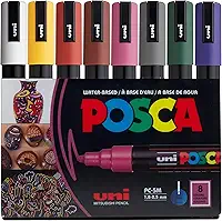 Posca PC-5M Canetas marcadoras permanentes à base de água, conjunto de 8 (cores escuras)