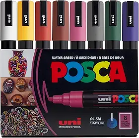 Posca PC-5M Canetas marcadoras permanentes à base de água, conjunto de 8 (cores escuras)