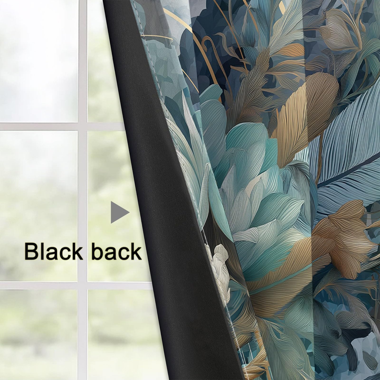 Zasłony izolacyjne 110 L x 215H cm (2 panele), minimalistyczny i wykwintny design z piórami, nieprzezroczyste wiszące przed ciepłem do głównej sypialni, niebiesko-zielone