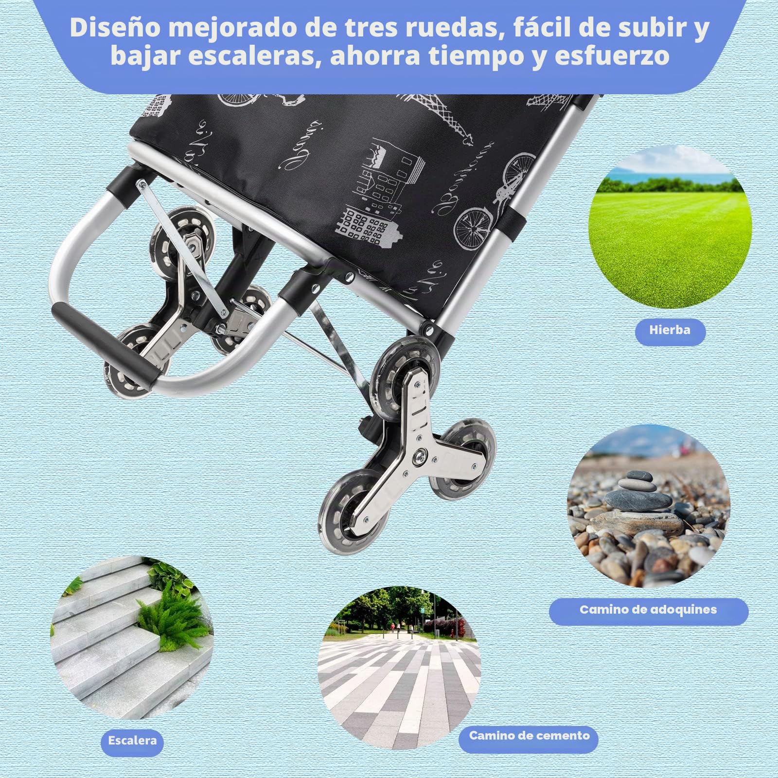 Carrito de la compra con resistente marco de aluminio y bolsa de lona impermeable extraíble – El compañero ideal para compras cómodas y prácticas