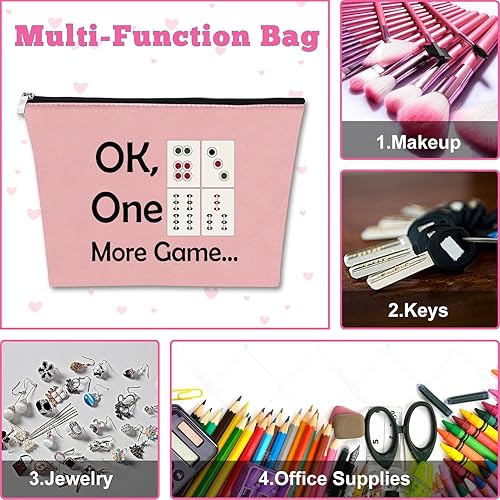 Miniatura 7 de Mxrymvu 2 unids Mahjong amante regalo maquillaje bolsa Mahjong jugador regalo Mahjong niñas bolsa de cosméticos, rosado+beige, Viajes
