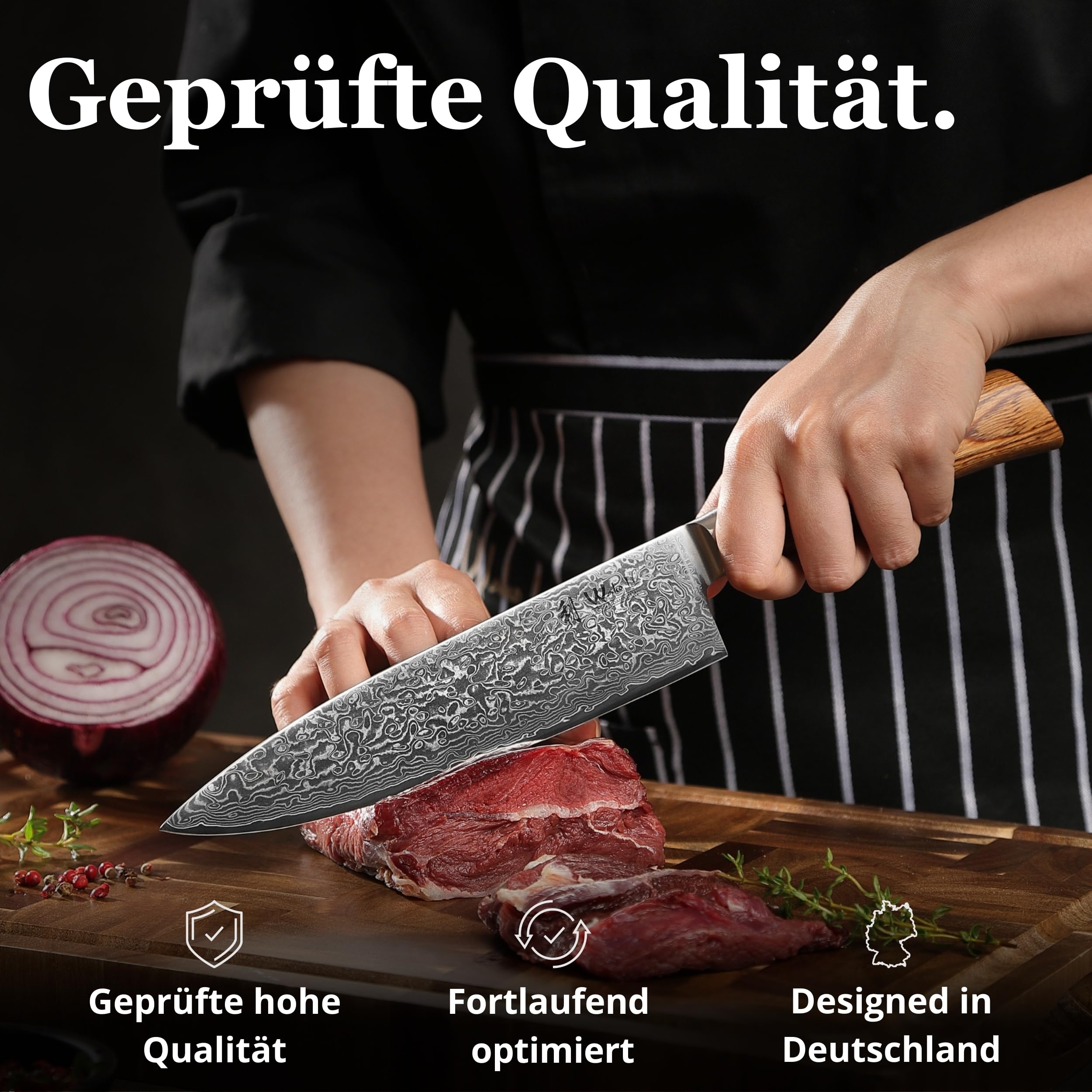 Wakoli EDIB Pro Messerblock Set mit 6 Damastmessern, 67 Lagen, VG10-Kern | Enthält Chefmesser, Brotmesser, Fleischmesser, Santoku, kleines Santoku und Officemesser sowie magnetischen Akazienholzblock