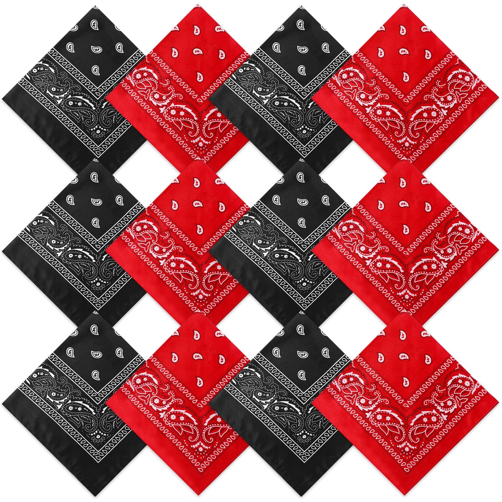 Suhine 12 Pcs Bandanas Bulk 22 x 22 Inch Paisley Headband Cowboy Handkerchief Christmas Thanksgiving Gift for Women Men