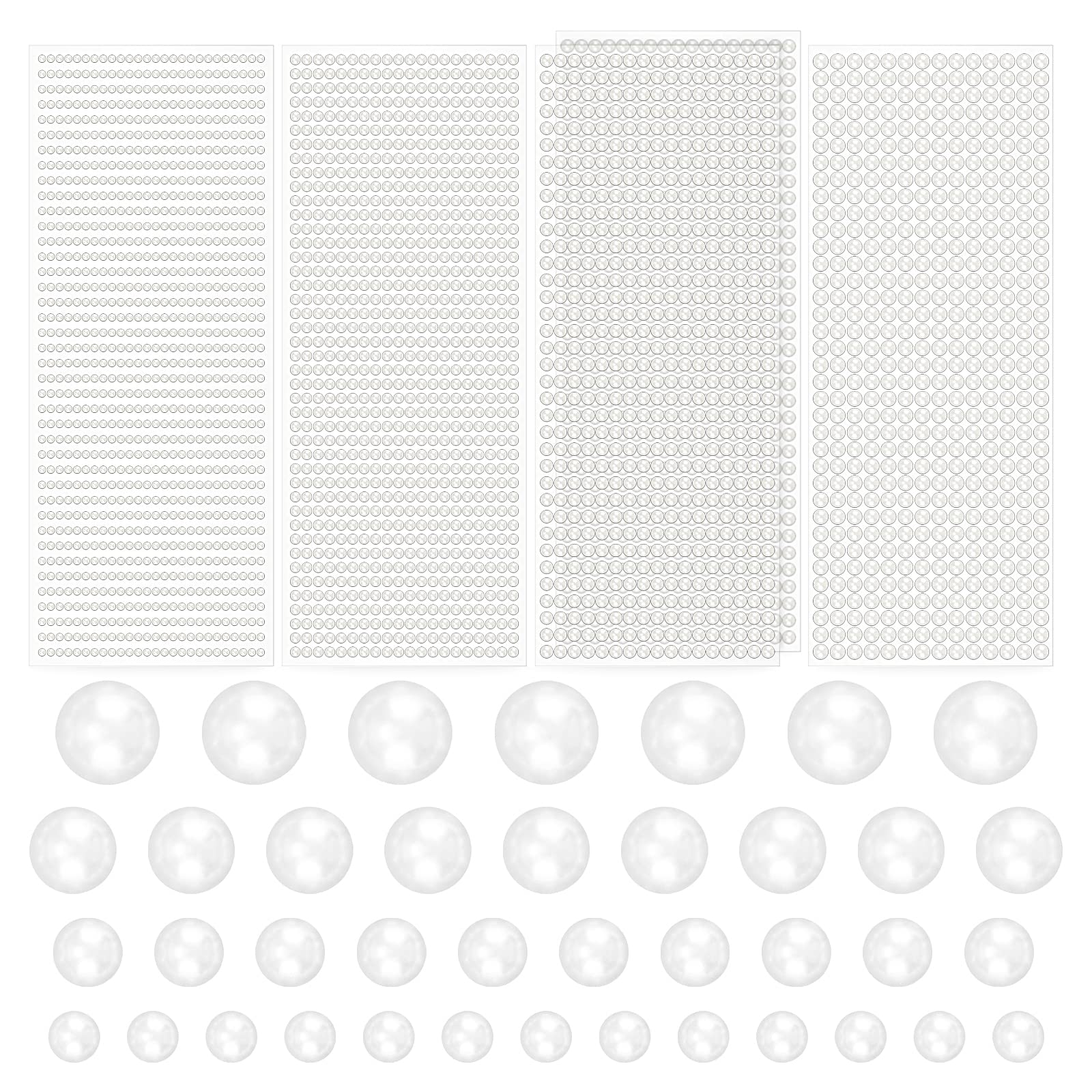 Photo 1 of 2 SET - FSWCCK 3736 Pieces Self Adhesive Pearl Stickers, 4 Size White Flat Back Pearls Stickers for Face Beauty Makeup and DIY Craft Decoration