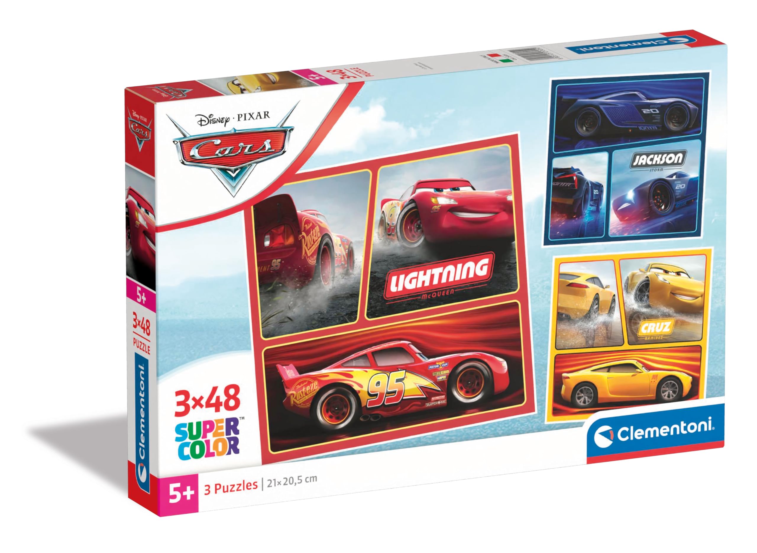 Clementoni - 25305 - Supercolor Puzzle - Disney Pixar Cars - 3x48 Pieces (3 Puzzles Included), Jigsaw Puzzle For Kids Age 5, Puzzle Cartoon, Made In Italy
