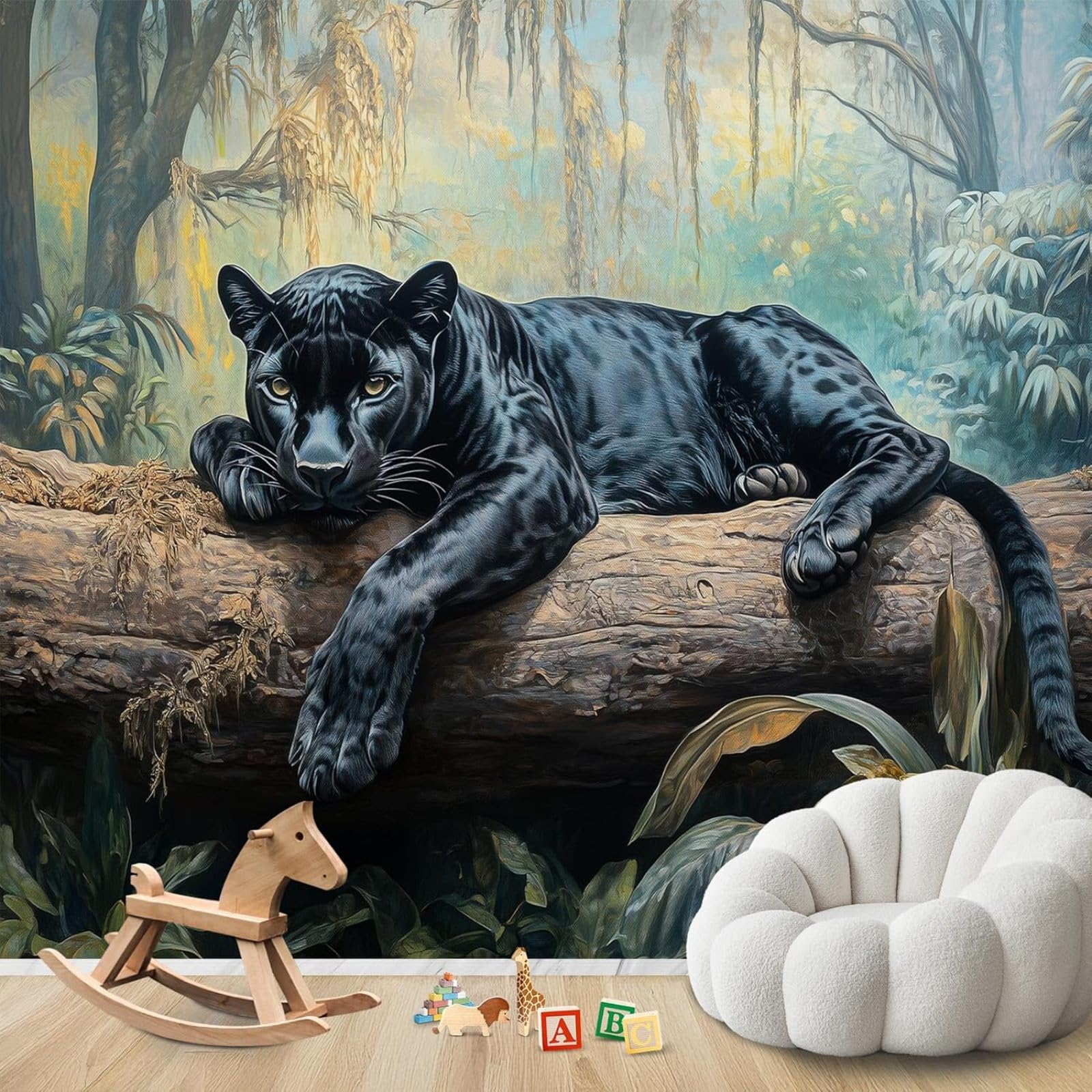 Photo Wallpaper Black Panther Jungle Animals Non-Woven Modern Wall Wallpaper Living Room Bedroom Children's Room Wall Decoration Motif Wallpaper,350cmx256cm Stickers - Frameless Painting - Poster