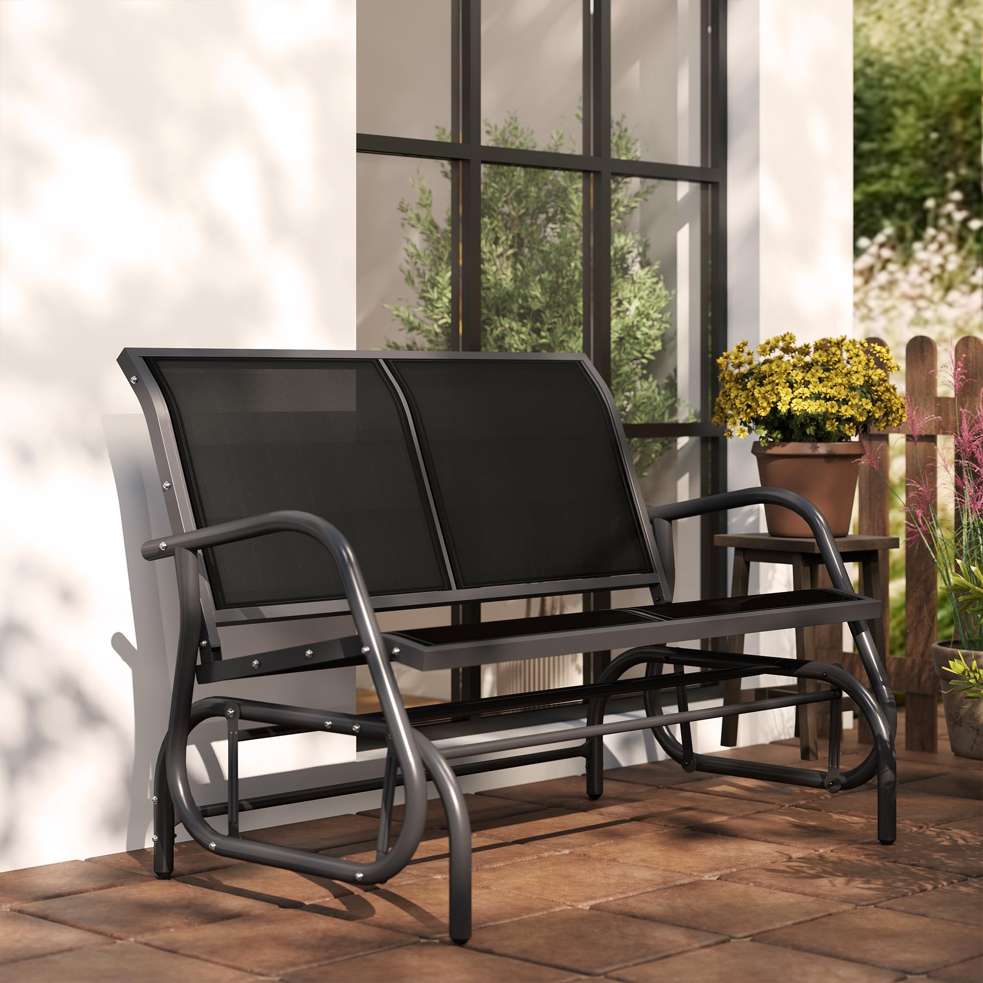 Outsunny Banco Balancín Tipo Silla Oscilante de Jardín o Patio con 2 Plazas 120x70x85 cm Carga 200kg Metal y Tela Texteline