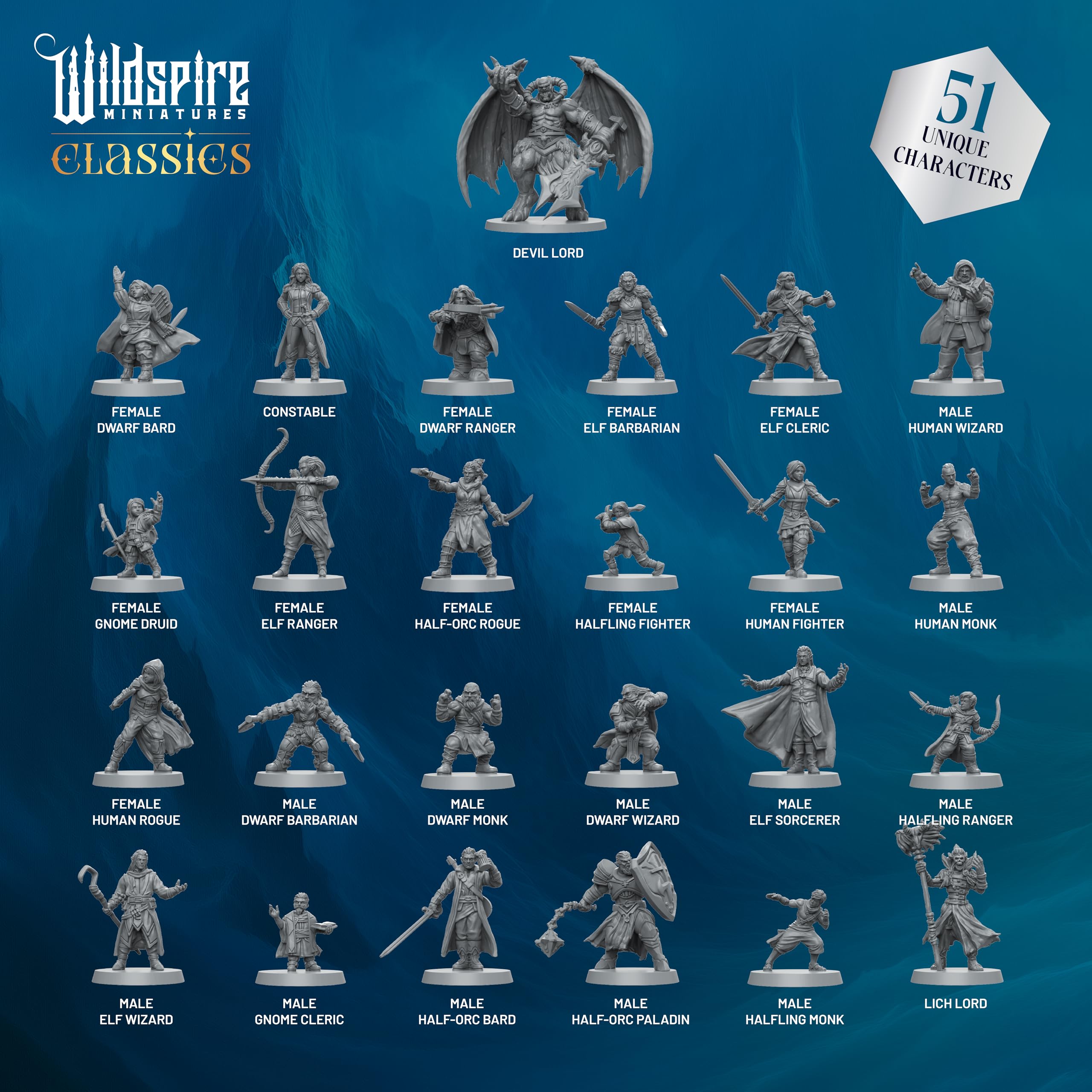 Classic Heroes - Mercenary Guild - 51 personajes pintables para miniaturas DND a granel I 28mm Dungeons Dragons D&D Miniatures I DND Minis D&D Figuras Dungeons Dragons Figures Pathfinder Compatible