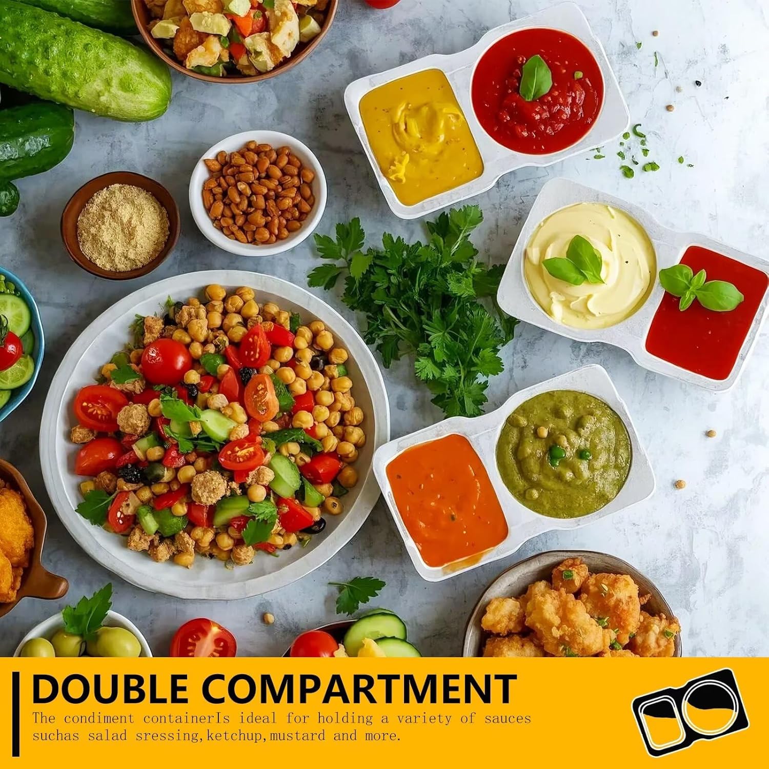 20pcs Reusable Snack Containers with Lids,2025 New 2 Compartment Plastic Containers for Pack Snacks,Leakproof Double Compartment Condiment Pack for Meal Prep, Portion Control,On-the-Go School Travel - Image 3