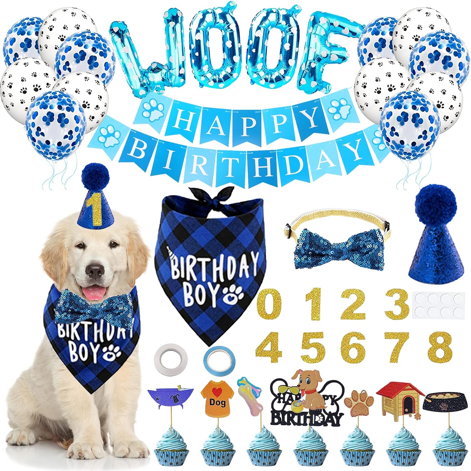 37 Pack Dog Birthday Party Supplies, Dog Birthday Boy Bandana with Dog Birthday Banner Balloon Pet Birthday Hat Bowtie Birthday Number…