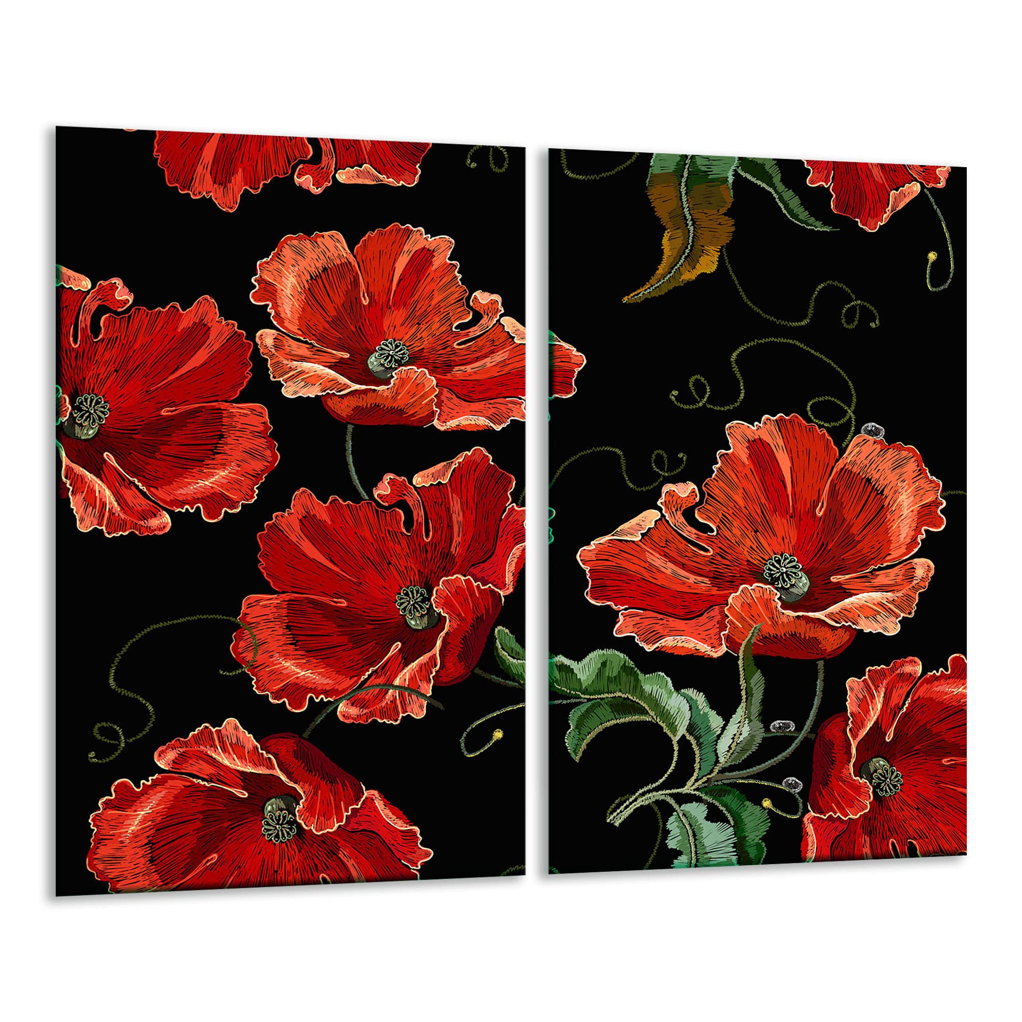 Copri Piano Cottura In Vetro 2 Pezzi 40x52 Cm - Motivo Floreale Rosso, Antigraffio, Per Piani A Induzione E Vetroceramica