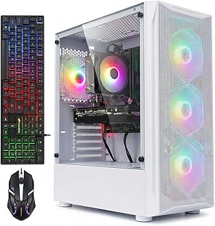 STGAubron Gaming PC Computer Desktop, GeForce GTX 1660 Ti 6G, Intel Core I7 up to 3.9GHz, 16G RAM, 512G SSD, WiFi 6, BT 5.0, RGB Fan x 4, Windows 11 Home,White