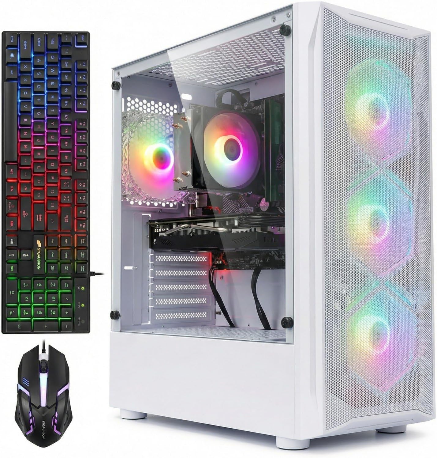STGAubron Gaming PC Computer Desktop, GeForce GTX 1660 Ti 6G, Intel Core I7 up to 3.9GHz, 16G RAM, 512G SSD, WiFi 6, BT 5.0, RGB Fan x 4, Windows 11 Home,White