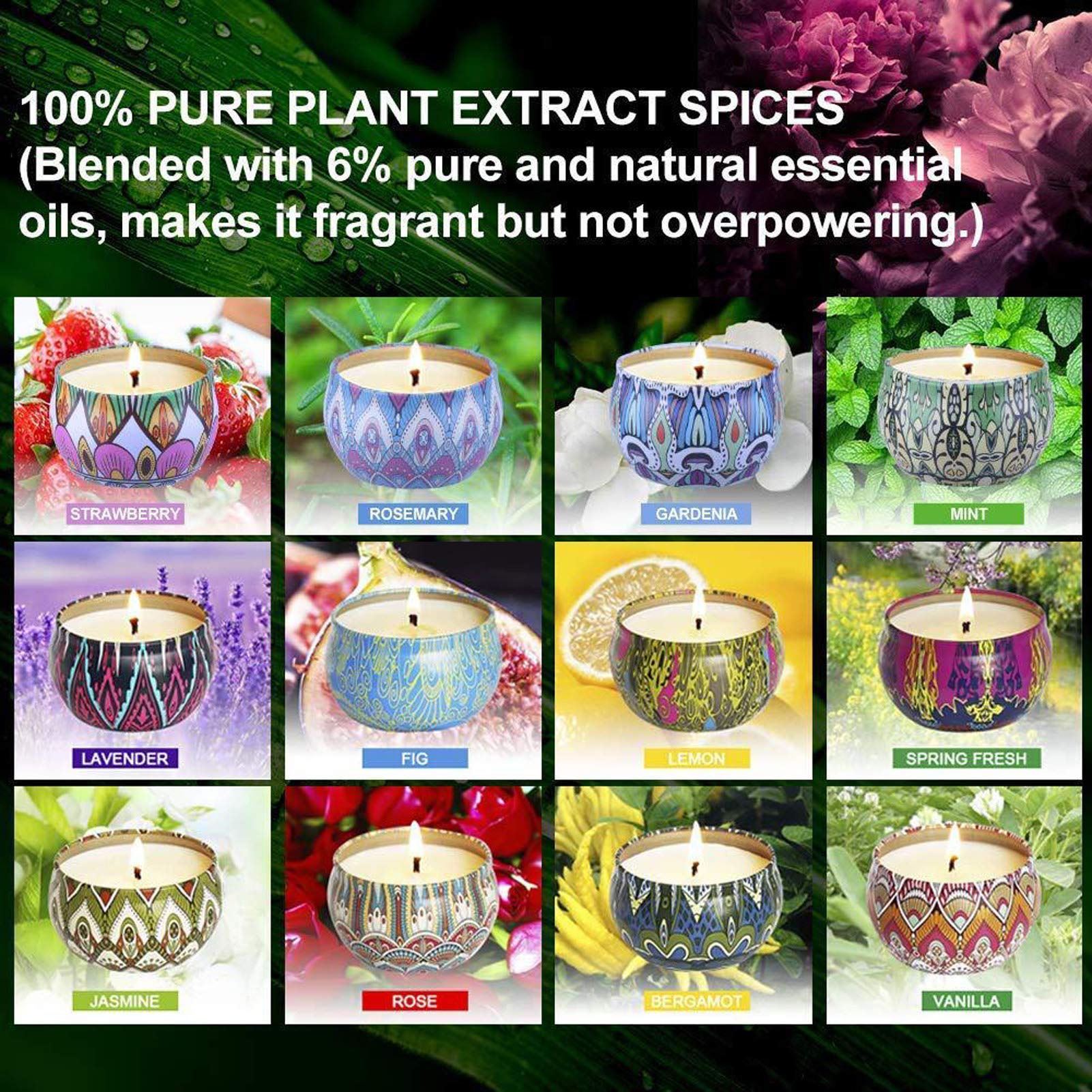 Duftkerzen Geschenk 12 Set, reiner natürlicher Soja-Dose Wachs-Aromatherapie-Kerzen Frauen Muttertag Geburtstag Weihnachtsdekoration