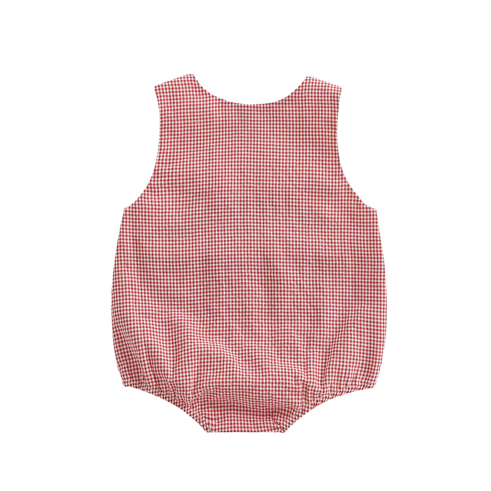 Licupiee Infant Boy Girl Football Romper Newborn Baby Plaid Print Sleeveless Rompers Embroidery Golf Smocked Bodysuit Tops (Red, 0-3 Months)