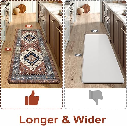 Vista 463 de KIMODE - Juego de 2 tapetes de cocina bohemios, antifatiga, antideslizantes, impermeables, ergonómicos, acolchados, cómodos, para lavandería, Caqui