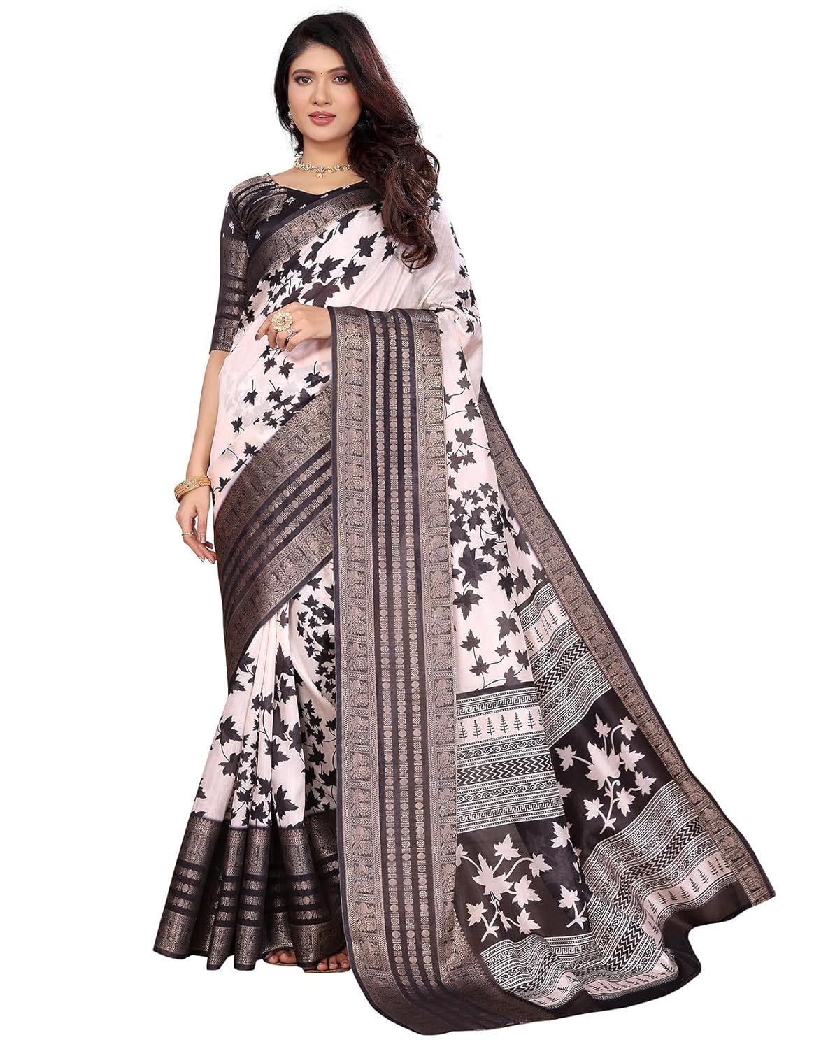 Priyashi Womens Georgette Printed Ready To Wear one Minute Saree With Unstitched Blouse | 1 Minute saree | Ready To Wear sari | saree for women