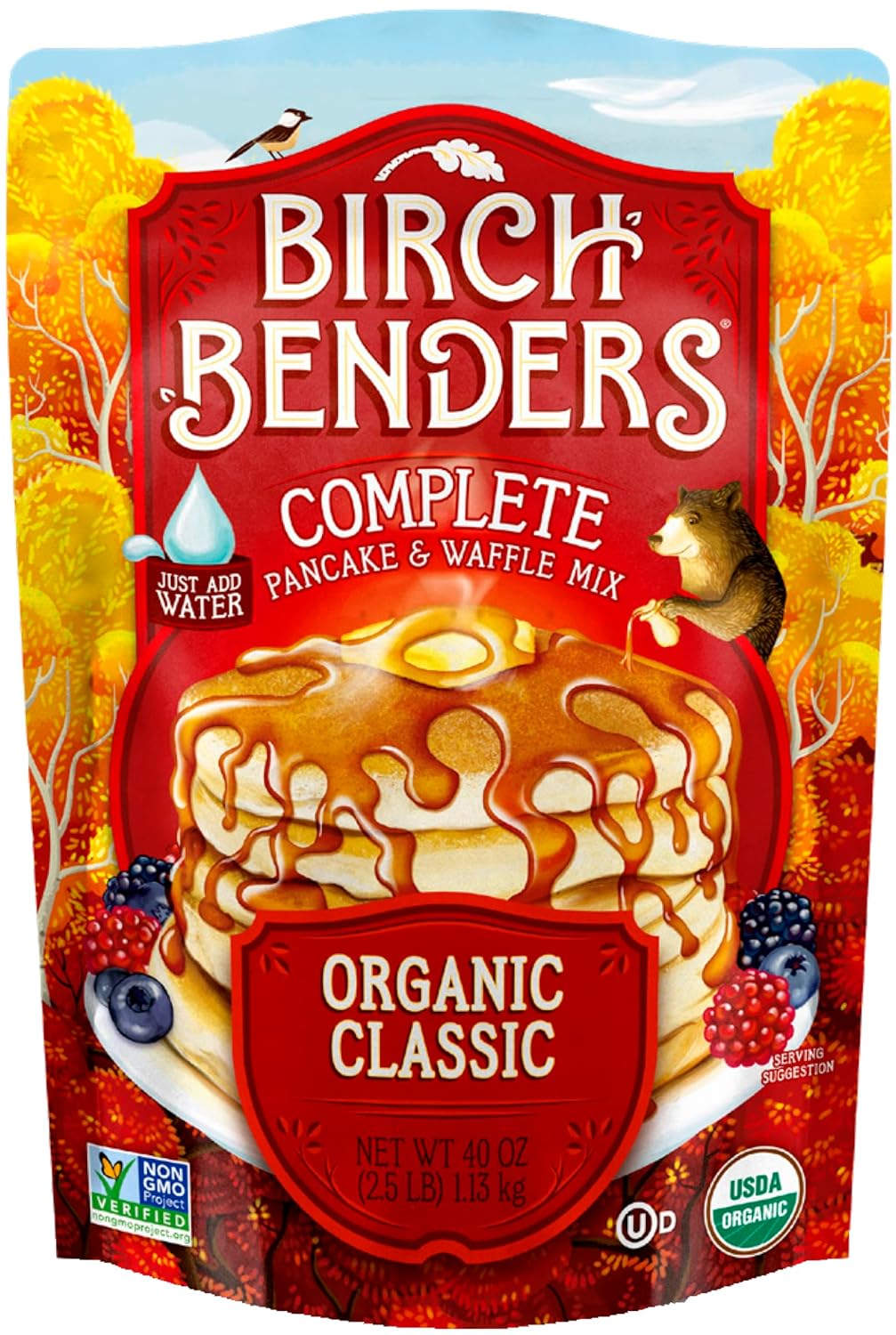 Birch Benders Organic Classic Pancake & Waffle Mix, 40 oz - Just Add Water, Vegan, USDA Organic