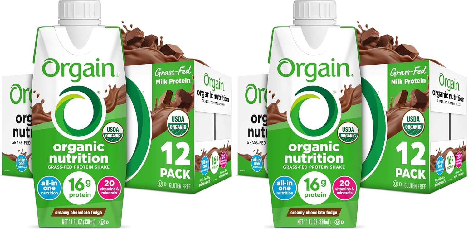 Orgain Organic Nutritional Protein Shake, Creamy Chocolate Fudge -16g Grass Fed Whey Protein, Meal Replacement, 20 Vitamins & Minerals, Fruits & Vegetables, Gluten Free, Non-GMO, 11 Fl Oz (Pack of 24)