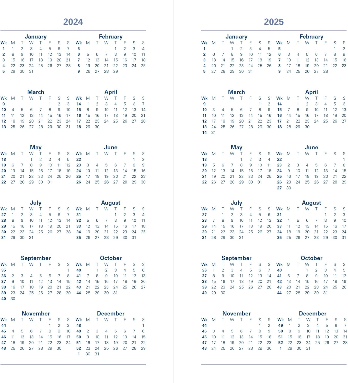 Letts Milano Slim week to view 2024 diary -blue