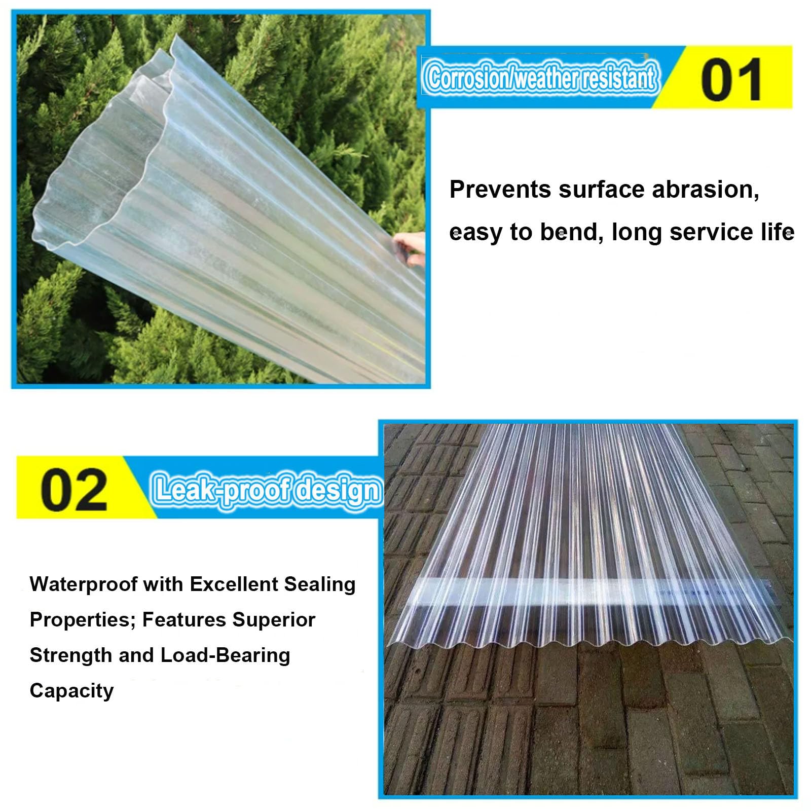 2mm Panel Para Tejado Transparente,Placa De Iluminación Natural FRP De Protección UV,Paneles Para Tejado Resistentes Al Impacto,Hojas De Techo Corrugado,Garaje Corrugado (0.9×1.4m,1pcs)