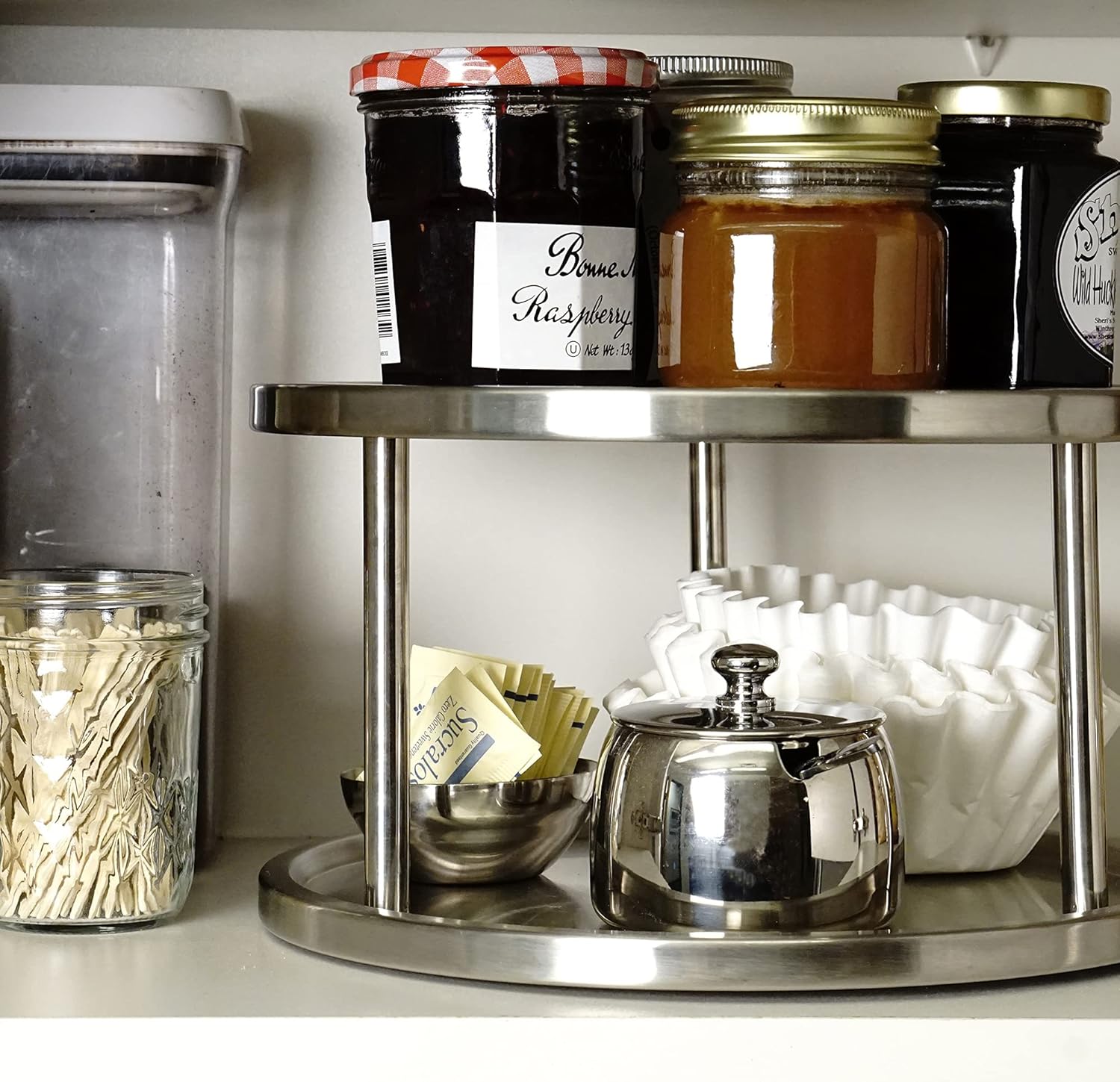 RSVP International Two-Tier Turntable Lazy Susan | Handy in Cabinet, Refrigerators & Counters | Organize Spices, Canned Foods, Pots, Pans, Dinnerware, 10.5" x 6", Stainless Steel