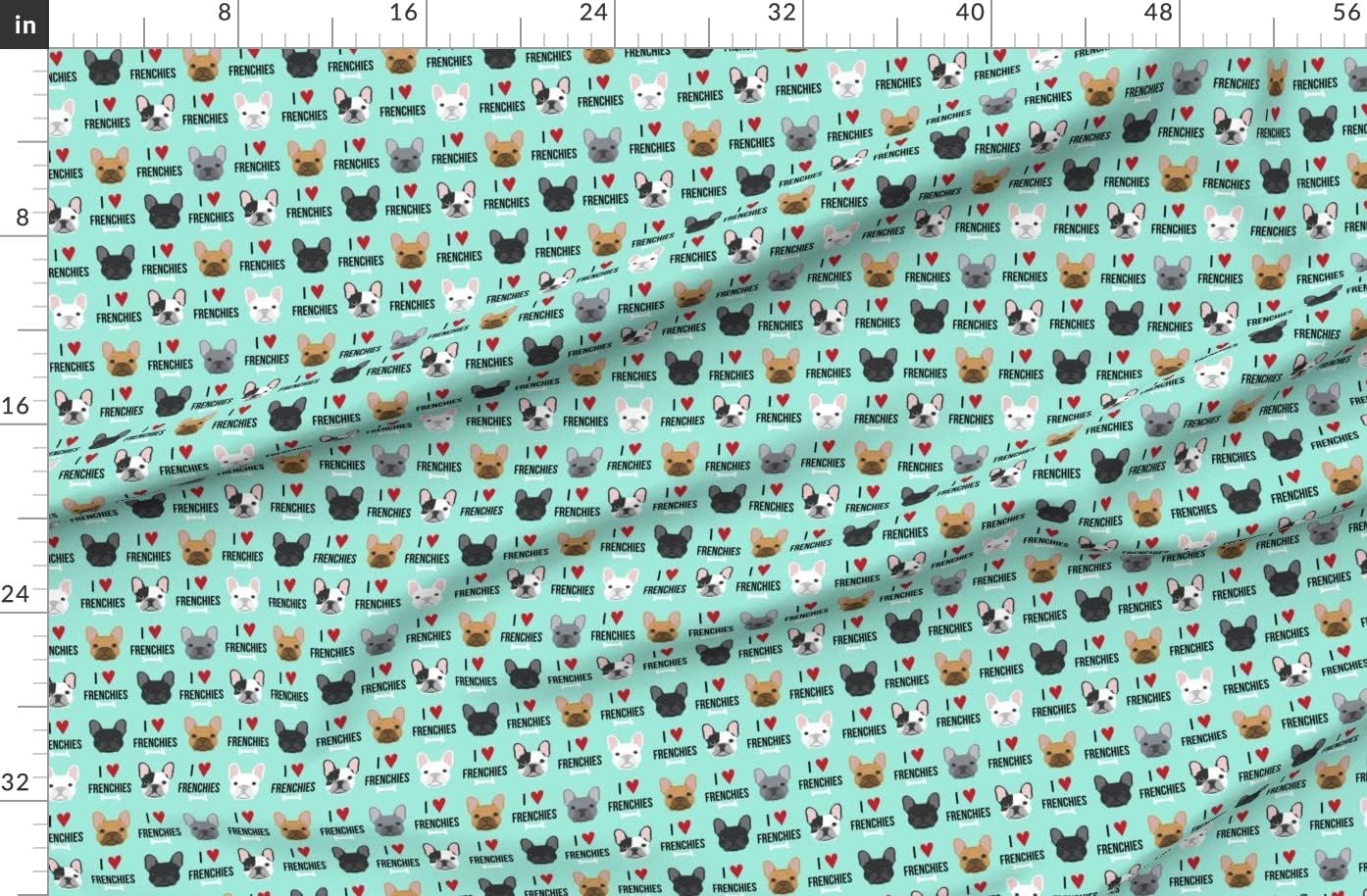 Spoonflower Fabric - Frenchie, Dog, Love, French Bulldogs, Aqua, Bulldog, Pet Printed on Organic Cotton Sateen Fabric by The Yard - Sewing Quilting Apparel Home Decor
