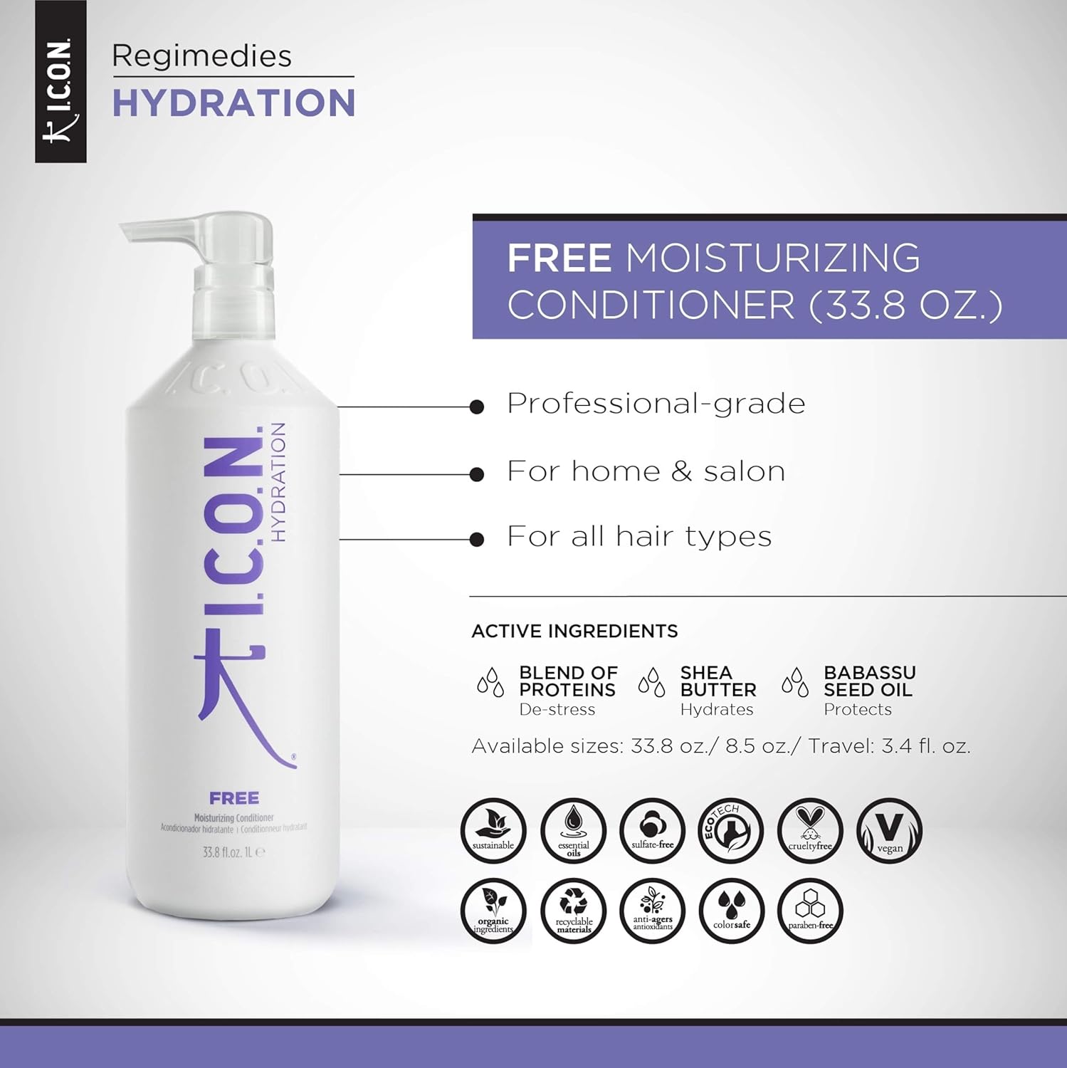I.C.O.N. Free Moisturizing Conditioner, Salon-Quality Hair Care, 33.8-Ounce Bottle