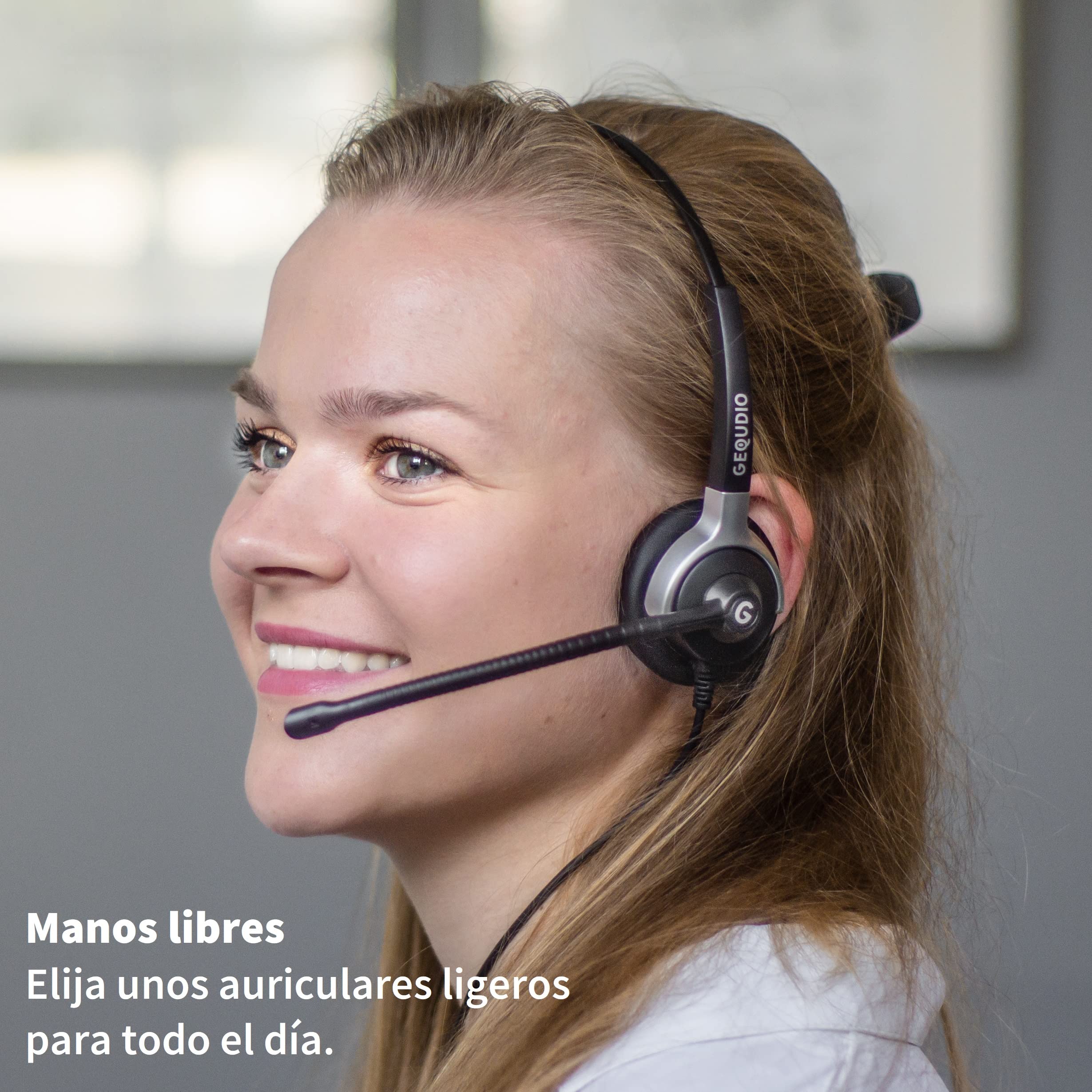 GEQUDIO Auriculares adecuados para RJ teléfono Cisco - Casco con Almohadillas de Repuesto para Auriculares - 60 g de Peso (1 Altavoz)