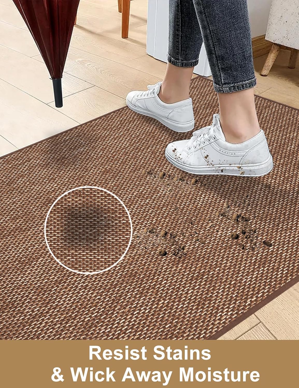 Indoor Door Mat 20"x32" - No Creases Entryway Mat, Low-Profile Dirt Trapper Front Door Mat for Inside Entrance, Non Slip Rubber Backing Inside Doormat for Entryway, Easy Clean Washable (Brown)