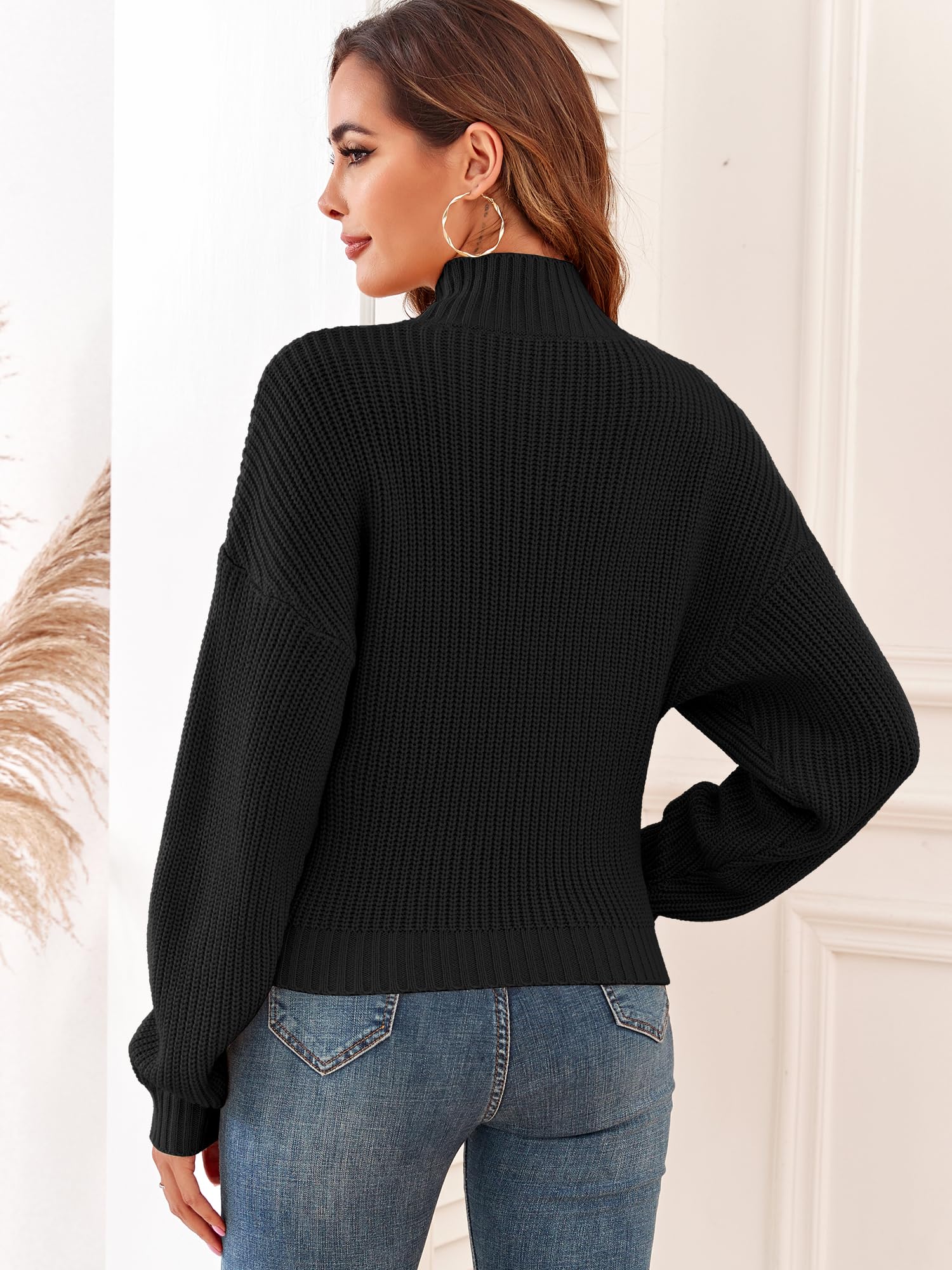 ZAFUL Women's Cropped Turtleneck Sweater Lantern Sleeve Ribbed Knit Pullover Sweater Jumper