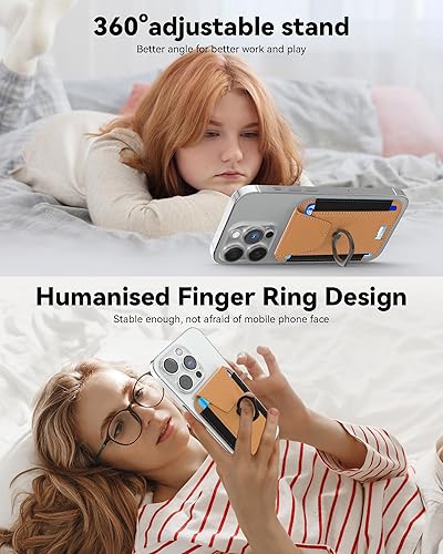 Miniatura 2 de Cartera magnética con tarjetero, compatible con cartera Mag-Safe, soporte de cuero para tarjetas, cartera con anillo de teléfono para iPhone