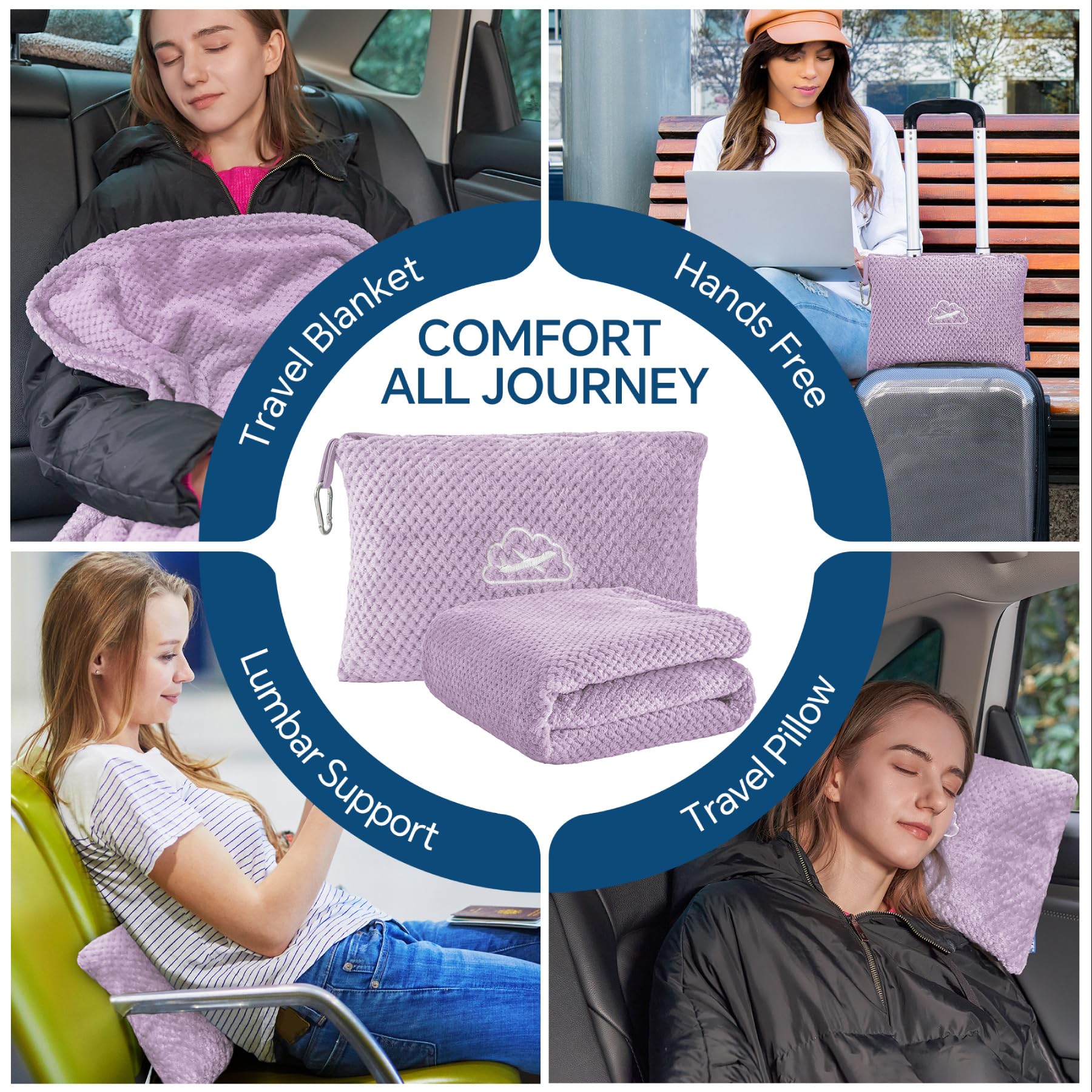BEDELITE Travel Blanket with Bag, Jacquard Fleece Blanket 65"x40", Lavender view 4