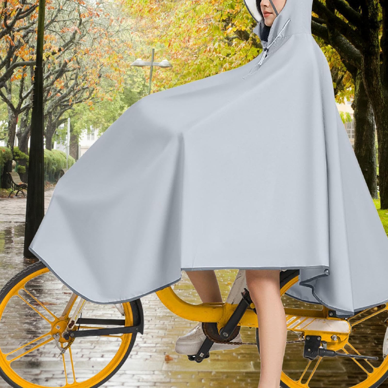 Poncho Pioggia Bicicletta Antipioggia Integrale con Materiale PU Resistente Cappuccio con Lacci E Stile Compatto Adatto per Ciclismo Città U