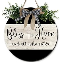Bless This Home And All Who Enter Decorations Door Signs for Farmhouse Wall 12in, Wooden Rustic God Decorations Wall Art, Rustic Welcome Signs for Front Door Porch