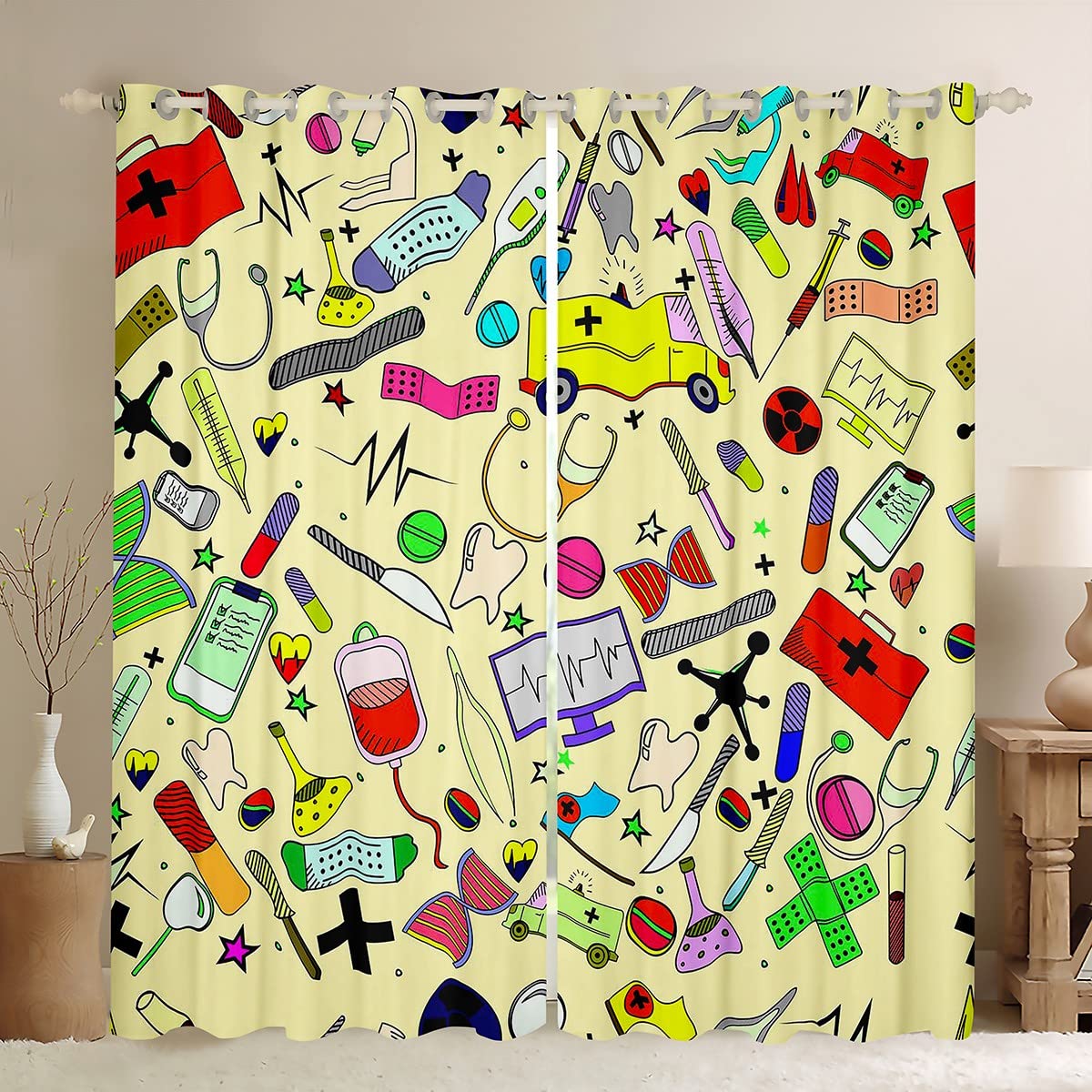 Erosebridal Nurse Gifts,Nursing Curtains Cartoon Sketch Cute Blackout Curtains for Girls Lady Girly,Nurse Accessories for Work Curtains & Drapes 84