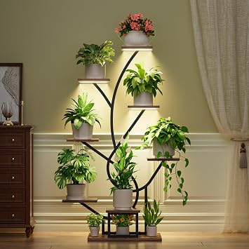 BACEKOLL Plant Stand Indoor with Grow Lights - 8 Tiered Indoor Plant Shelf, 126CM Tall Plant Stand for Plants Multiple, Metal Plant Flower Holder Stand, Plant Rack for Home, Patio, Corner