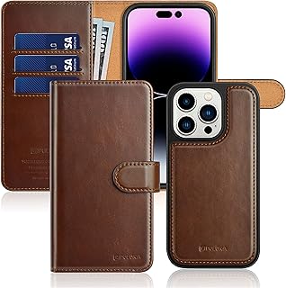 جراب جلد قابل للطي متوافق مع موبايل ايفون 14 برو ماكس من بولوكا 2 في 1 للفصل محفظة كروت- بني