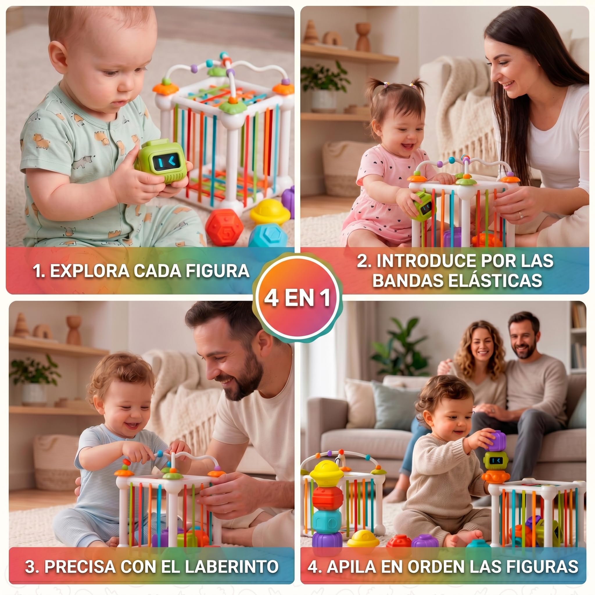Cubo Sensorial Montessori 4 en 1 para Bebé 12 a 36 Meses Juguete Educativo Progresivo con Acompañamiento Profesora Montessori Española | Motricidad Fina Habilidades Motoras Regalo Niño Niña 1 2 3 Años — view 2