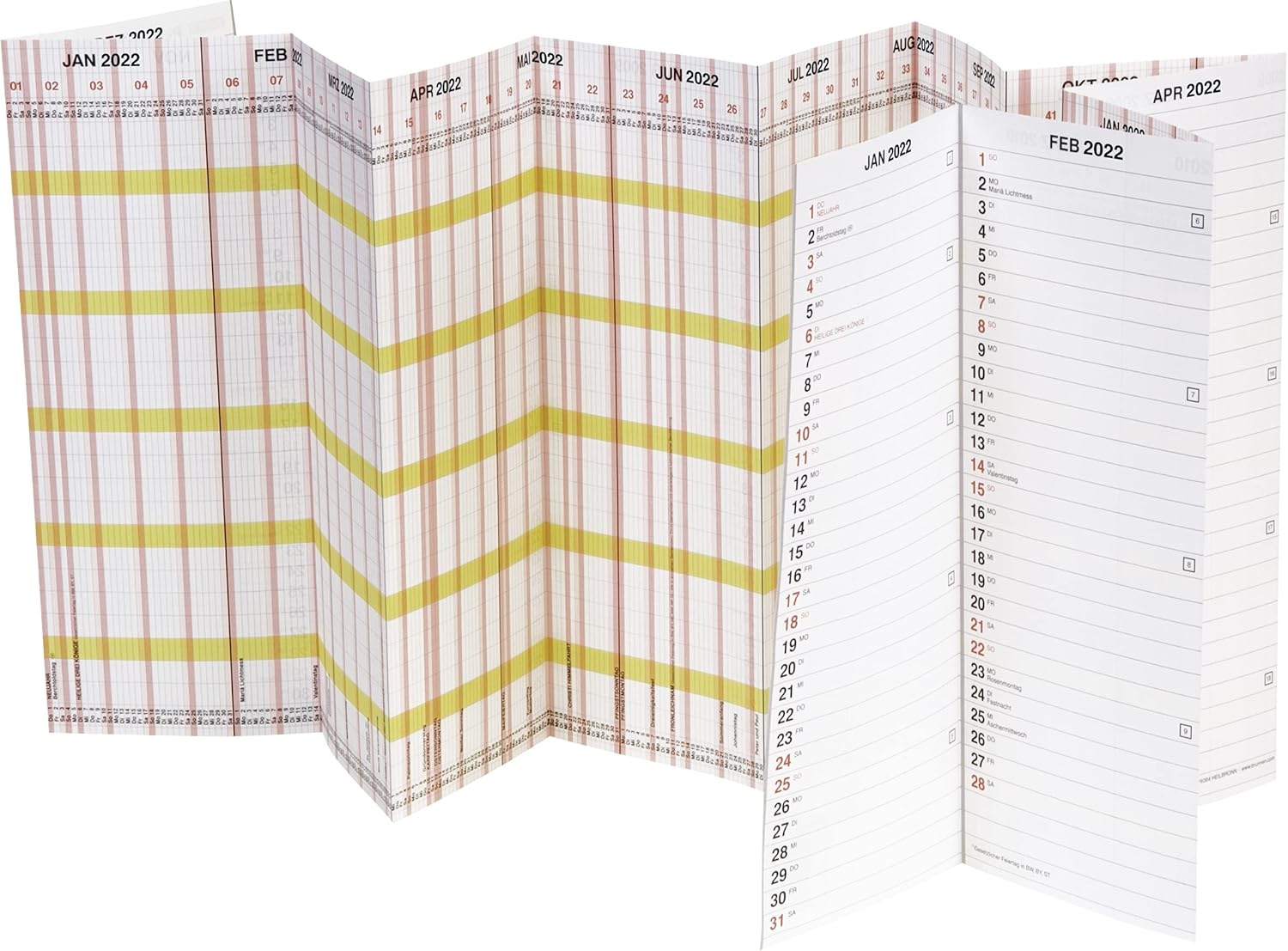 BRUNNEN 1070135002 Wall Calendar/Poster Calendar Personal/Holiday Planner Model 701 Planorama, 1 Page = 15 Months, 1380 x 295 mm (unfolded), Paper, Calendar 2022