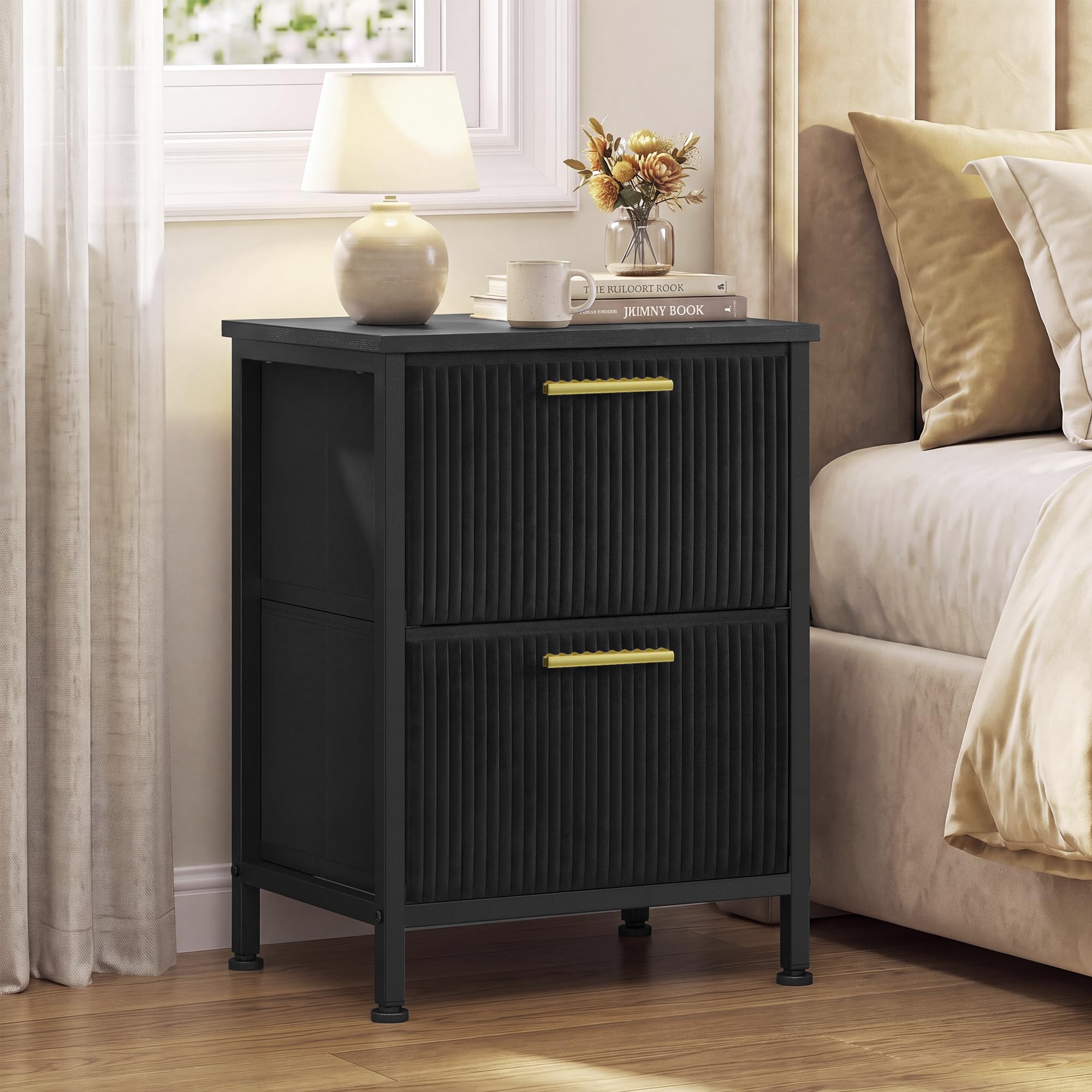SONGMICS Bedside Table, Corduroy Fabric, 2 Drawers