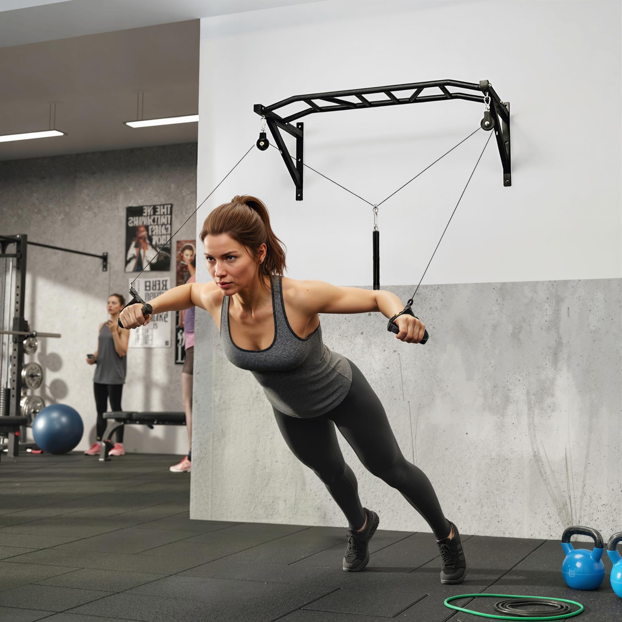 SPORTNOW Drążek do ciągnięcia na ścianie, wielofunkcyjny drążek fitness z wytrzymałą stalą, z systemem koła pasowego linki, uchwyt do ciągnięcia, do domu, obciążenie 200 kg, czarny