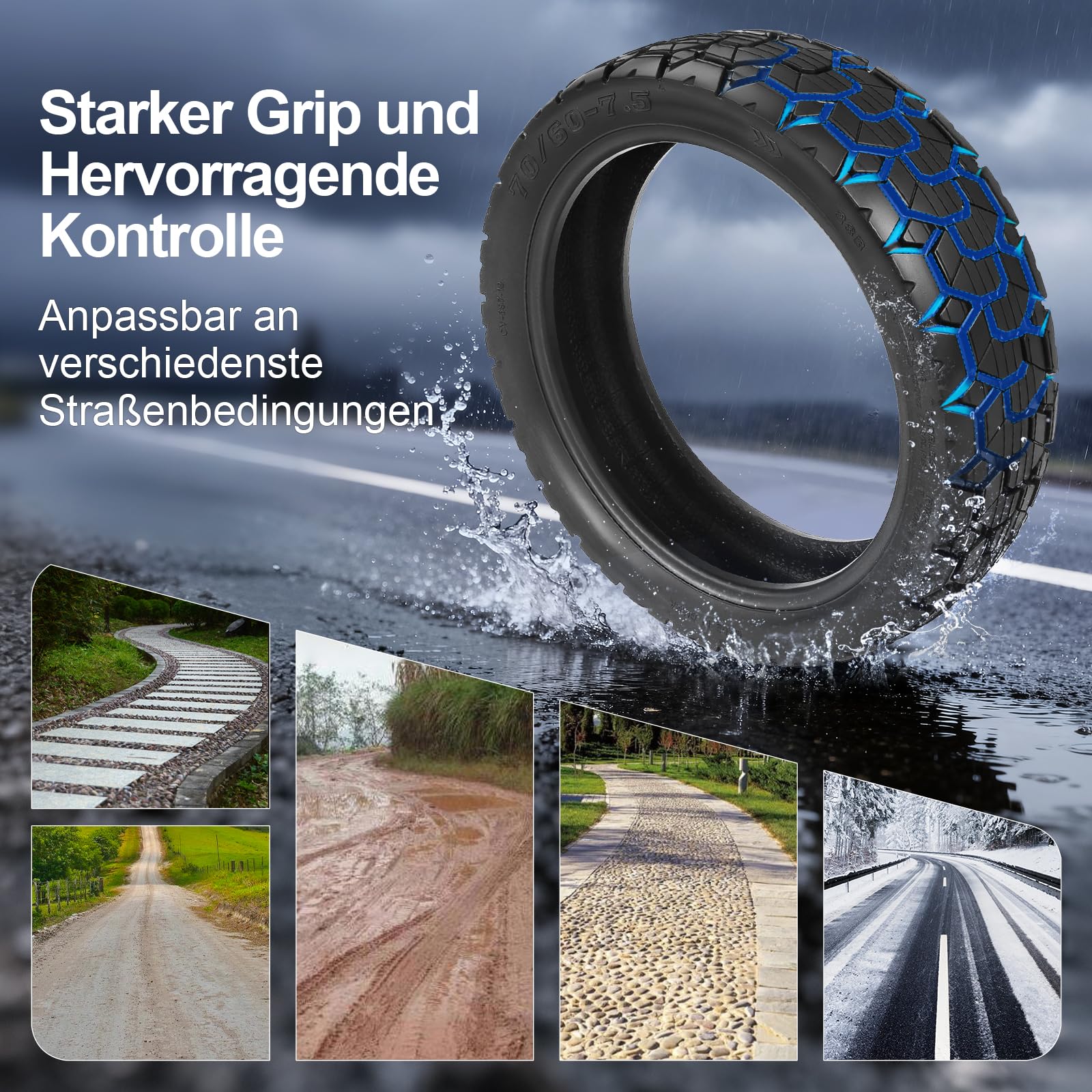 70/60-7,5 Schlauchloser Reifen für Segway ZT3 Pro/ProE/ProD/Ninebot MAX G3 D, 11 Zoll Tubeless Reifen, Verschleißfester Luftreifen Verdickte Straßenreifen Ersatzräder (1 Stück)